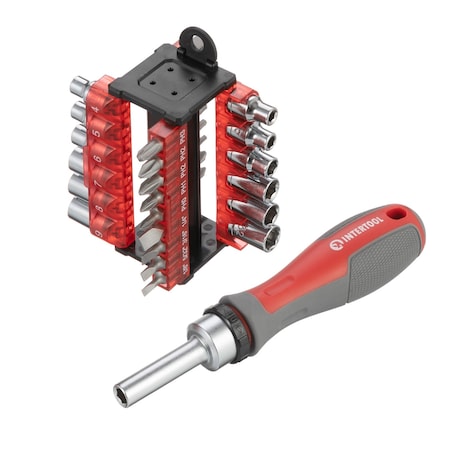 Intertool 31 pcs Ratchet Multi-Bit Screwdriver, Attachable Storage Case ...