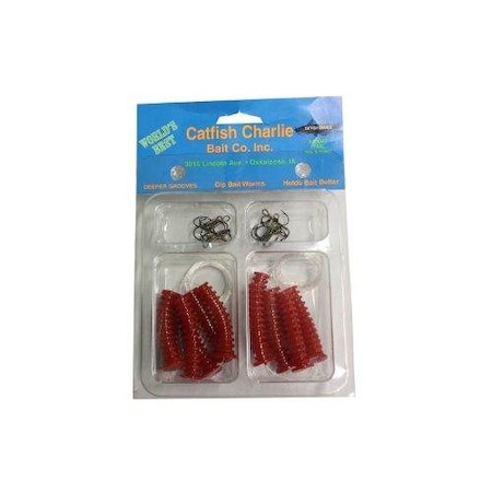 Catfish Charlie Dip Bait Worm Red 12Pk, 12PK DBH-12-01 | Zoro