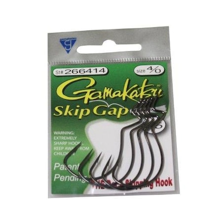 Gamakatsu Skip Gap Worm Hooks – Extra Wide Gap For Skipping Lures, 5 Pack, Size 4/0, Black