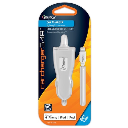 Power Up! DC Car Charger 3.4a w/1USB - MFI Apple 8-pin 191-054349 