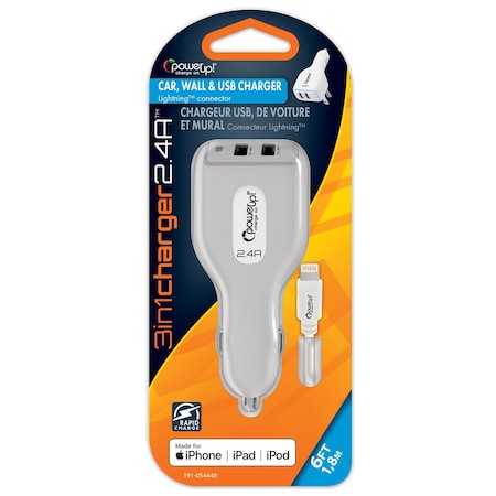 Power Up! 3-Way Charger 2.4a - MFI Apple 8-pin 191-054448 | Zoro