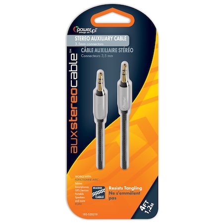Power Up! Braided Auxiliary Cable w/ Metal Ends 4ft Black 192  