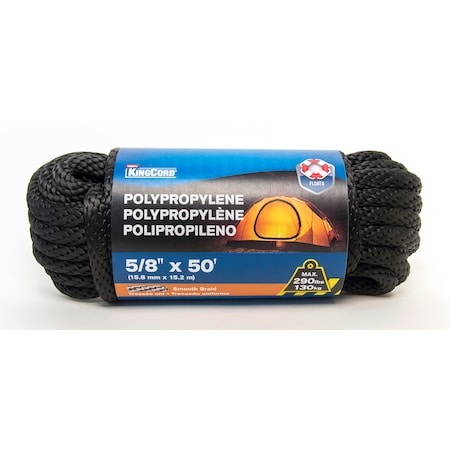 Kingcord 5/8 in. x 50 ft. Black Solid Braid Polypropylene Derby Rope 302671BG