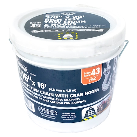 Kingchain 5/16 in. x 16 ft. Grade 43 High-Test Tow Chain w/ Clevis Grab Hooks 426760