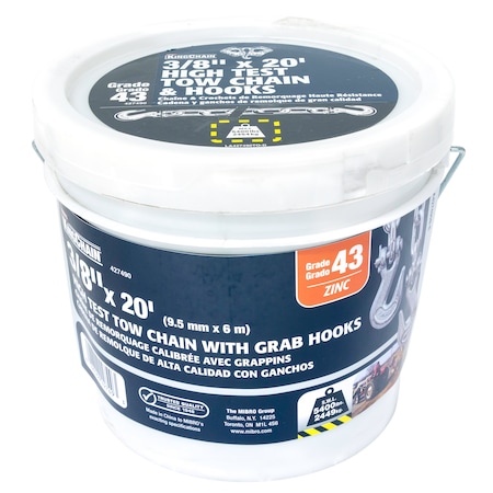 Kingchain 3/8 in x 20 ft. Grade 43 High-Test Tow Chain w/ Clevis Grab Hooks 427490