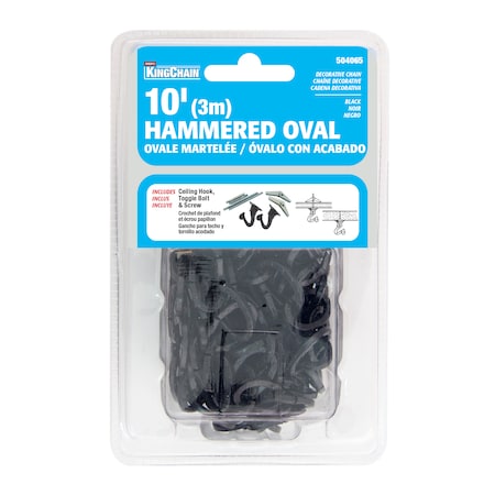 Kingchain 10 ft. Hammered Oval Black Chain with Toggle Bolt and Ceiling Hook 504065