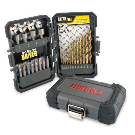 Mibro 24-Pc Industrial Titanium Drill Bit, Screwdriver Bit & Nut Setter Set 871220