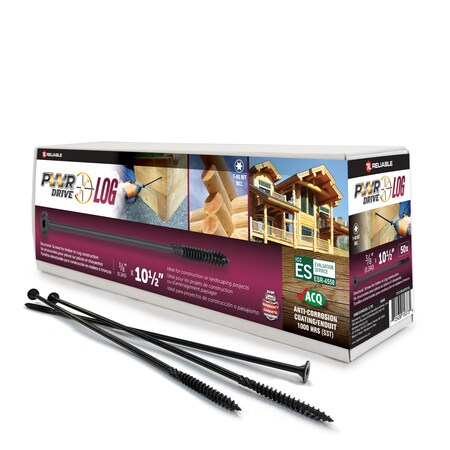 Pwr Drive 3/8-inch x 10 1/2-inch LOG Torx Star Drive Log and Timber Structural Screws, 50PK FTC17BLK381012L