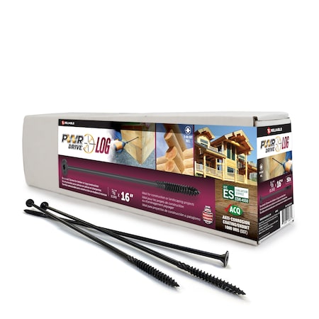 Pwr Drive 3/8-inch x 16-inch LOG Torx Star Drive Log and Timber Structural Screws, 50PK FTC17BLK3816L