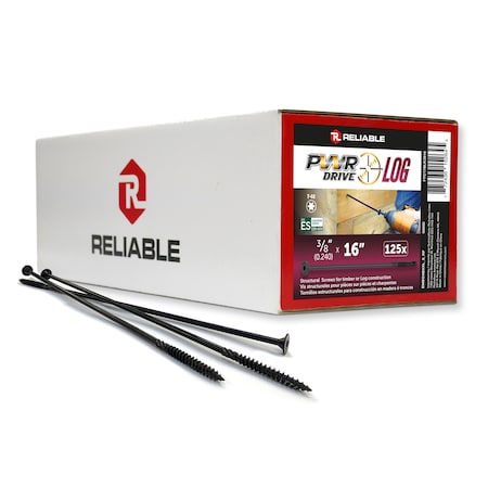 Pwr Drive 3/8-inch x 16-inch LOG Torx Star Drive Log and Timber Structural Screws, 125PK FTC17BLK3816