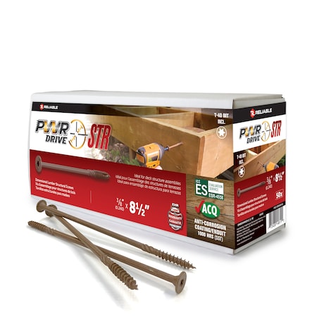 Pwr Drive 3/8-inch x 8 1/2-inch STR Torx Star Drive Deck Framing Screws, 50PK FTC17BR38812L