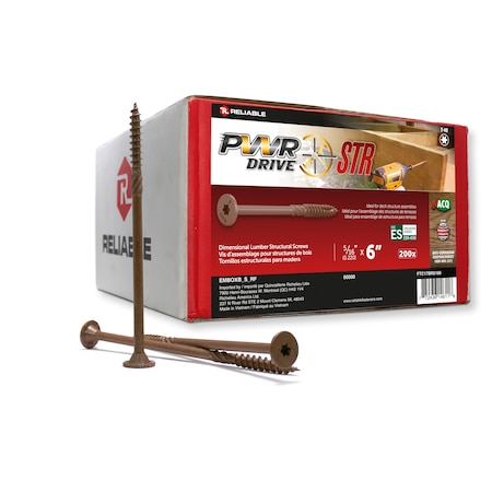 Pwr Drive 5/16-inch x 6-inch STR Torx Star Drive Deck Framing Screws, 200PK FTC17BR5166