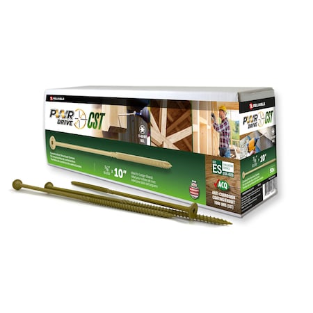 Pwr Drive 3/8-inch x 10-inch CST Torx Star Drive General Construction Structural Screws, 50PK FTC17GO3810L