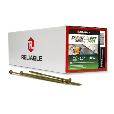Pwr Drive 3/8-inch x 10-inch CST Torx Star Drive General Construction Structural Screws, 125PK FTC17GO3810