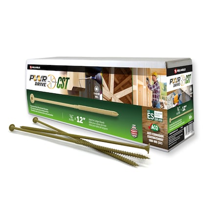 Pwr Drive 3/8-inch x 12-inch CST Torx Star Drive General Construction Structural Screws, 50PK FTC17GO3812L