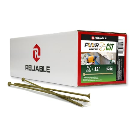 Pwr Drive 3/8-inch x 12-inch CST Torx Star Drive General Construction Structural Screws, 125PK FTC17GO3812