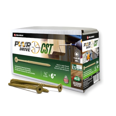 Pwr Drive 3/8-inch x 6-inch CST Torx Star Drive General Construction Structural Screws, 50PK FTC17GO386L
