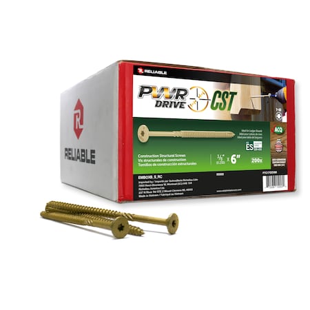 Pwr Drive 3/8-inch x 6-inch CST Torx Star Drive General Construction Structural Screws, 200PK FTC17GO386