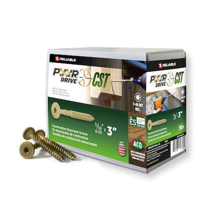 Pwr Drive 5/16-inch x 3-inch CST Torx Star Drive General Construction Structural Screws, 50PK FTC17GO5163L