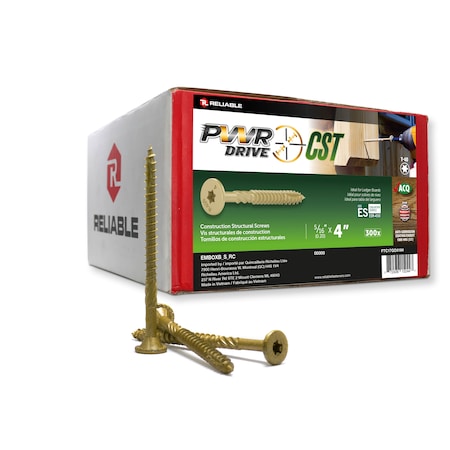 Pwr Drive 5/16-inch x 4-inch CST Torx Star Drive General Construction Structural Screws, 300PK FTC17GO5164