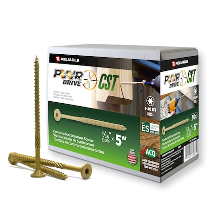 Pwr Drive 5/16-inch x 5-inch CST Torx Star Drive General Construction Structural Screws, 50PK FTC17GO5165L
