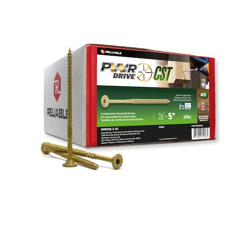 Pwr Drive 5/16-inch x 5-inch CST Torx Star Drive General Construction Structural Screws, 250PK FTC17GO5165