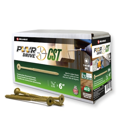 Pwr Drive 5/16-inch x 6-inch CST Torx Star Drive General Construction Structural Screws, 50PK FTC17GO5166L