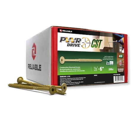 Pwr Drive 5/16-inch x 6-inch CST Torx Star Drive General Construction Structural Screws, 200PK FTC17GO5166