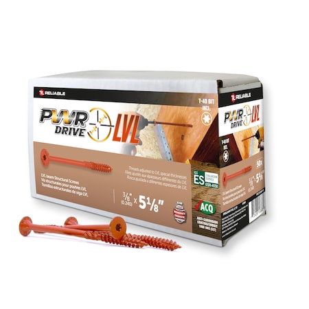 Pwr Drive 3/8-inch x 5 1/8-inch LVL Torx Star Drive LVL Beams Screws, 50PK FTC17O38518L