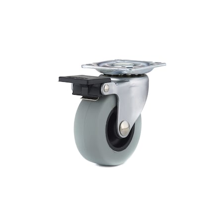 Richelieu Industrial Gray Rubber Caster, Swivel with Brake, with Plate, Gray 15010020501
