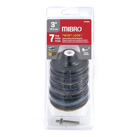 Richelieu (7-Piece) 3-inch (76 mm) 36 to 120 Grit Twist Lock Assorted Discs with Backing Pad Set 274041