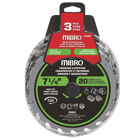 Richelieu 7 1/4-inch (184 mm) Carbide Tooth Circular Framing and Ripping Saw Blade Set, PK 3 431680