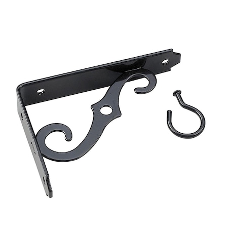 Onward 5 in Outdoor Ornamental Planter Hanger and Shelf Support Bracket with Swivel Hook, Black 493FB05R