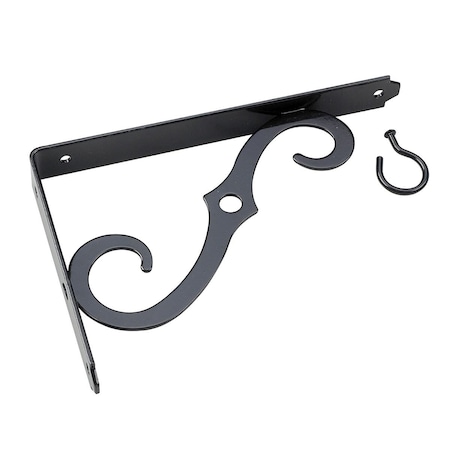 Onward 8 in Outdoor Ornamental Planter Hanger and Shelf Support Bracket with Swivel Hook, Black 493FB08R