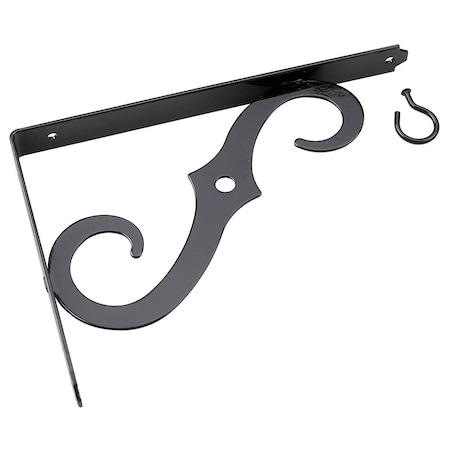 Onward 10 in Outdoor Ornamental Planter Hanger and Shelf Support Bracket with Swivel Hook, Black 493FB10R