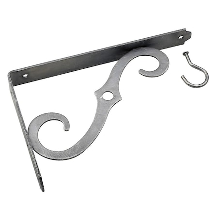 Onward 8 in Outdoor Ornamental Planter Hanger and Shelf Support Bracket with Swivel Hook, Pewter 493PEW08R
