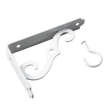Onward 5 in Outdoor Ornamental Planter Hanger and Shelf Support Bracket with Swivel Hook, White 493W05R