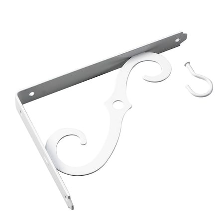 Onward 8 in Outdoor Ornamental Planter Hanger and Shelf Support Bracket with Swivel Hook, White 493W08R