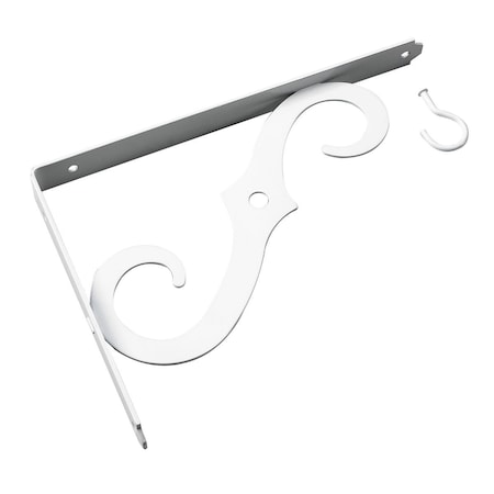Onward 10 in Outdoor Ornamental Planter Hanger and Shelf Support Bracket with Swivel Hook, White 493W10R