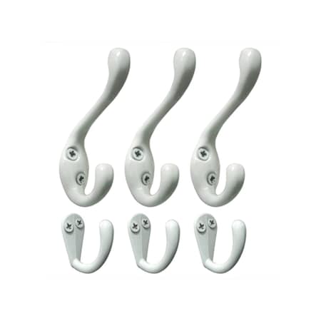 Onward 1 1316inch 46 mm and 3 38inch 86 mm Utility Metal Hook and Coat Hook Set, White Finish 6pc 60601WR