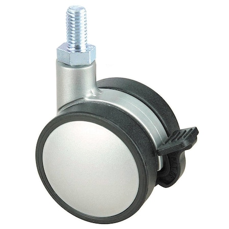 Richelieu Contemporary Twin Wheel Casters, Swivel with Brake, with Threaded Stem, Silver, Black 66014031204