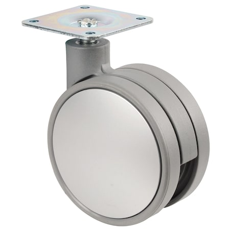 Richelieu Contemporary Twin Wheel Casters, Swivel Without Brake, with Plate, Silver, Gray 6752501206