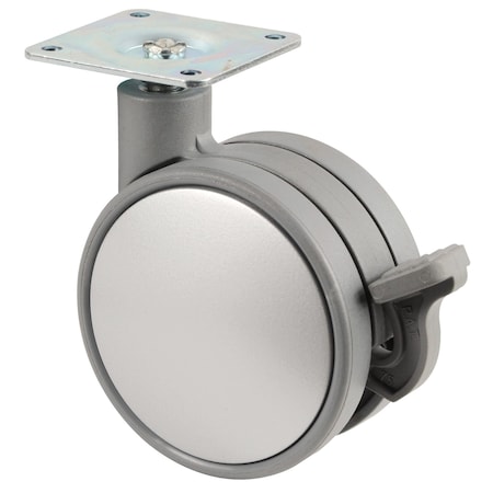 Richelieu Contemporary Twin Wheel Casters, Swivel with Brake, with Plate, Silver, Gray 6752502206