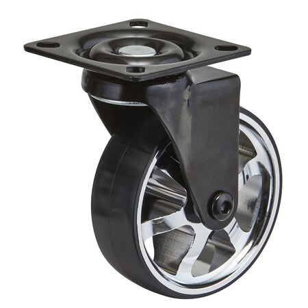 Richelieu Aluminum Single Wheel Design Caster, Swivel Without Brake, with Plate, Black/Chrome 8100020114090