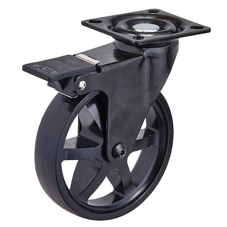 Richelieu Aluminum Single Wheel Design Caster, Swivel with Brake, with Plate, Black 810002029090