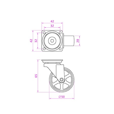 Richelieu 2-inch (50 mm) Contemporary Double Ring Swivel Caster Without Brake, 40 kg 950601090