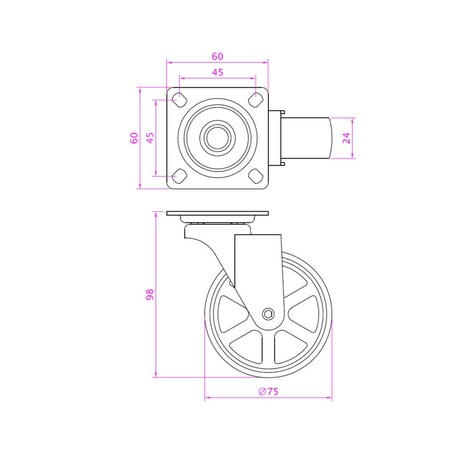 Richelieu 2 15/16-inch (75 mm) Contemporary Double Ring Swivel Caster Without Brake, 50 kg 975601090