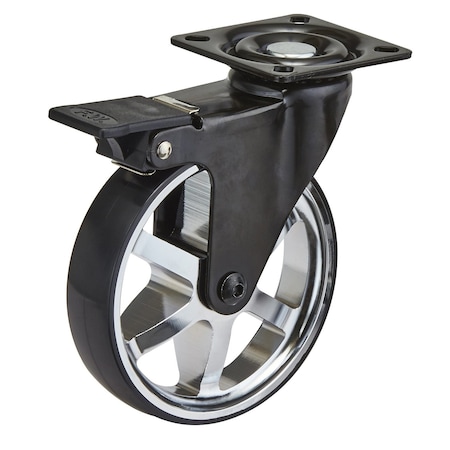 Richelieu Aluminum Single Wheel Design Caster, Swivel with Brake, with Plate, Black/Chrome BP8100020214090