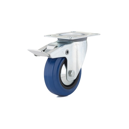 Richelieu Industrial Blue Elastic Rubber Caster, Swivel with Double-Lock Brake, with Plate, Blue F08336