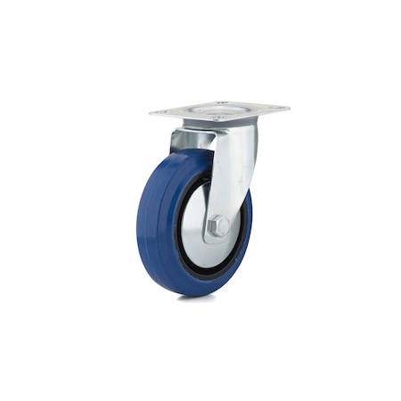Richelieu Industrial Blue Elastic Rubber Caster, Swivel Without Brake, with Plate, Blue F08338
